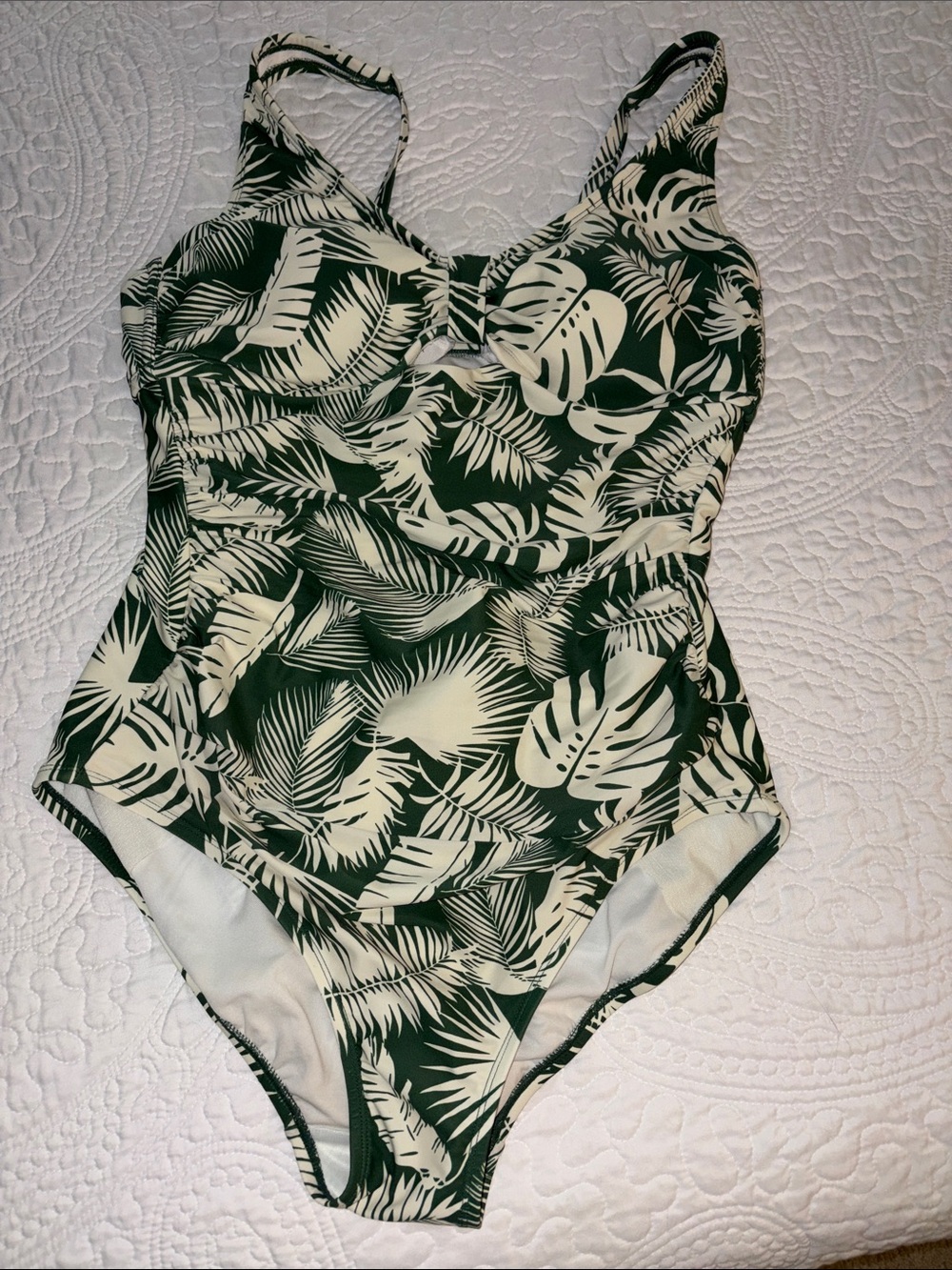 Shade & Shore Green and Cream Tropical Leaf One-Piece Swimsuit